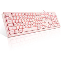 Basaltech Pink Keyboard With 7-Color Led Backlit  104 Keys Quiet Silent Light Up Keyboard  19-Key Anti-Ghosting Cheap Gaming Keyboard Mechanical Feeling Waterproof Wired Usb For Computer  Mac  Laptop