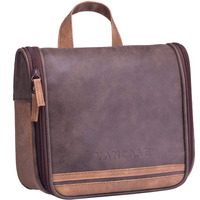 Vacnase Hanging Toiletry Bag For Men Vintage Leather Shaving Dopp Kit Medium Waterproof Travel Bathroom Bags Portable Shower Organizer