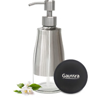 Gaussra Soap Dispenser With Coaster And Stickers  Brushed Nickel Stainless Steel Case Glass Liner Hand Pump Dispenser  Refillable Liquid Hand Soap Dispenser For Bathroom & Kitchen (11Oz / 320Ml)