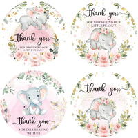 80 Pack Of 2"" Round Cute Elephant Stickers Baby Shower Thank You Stickers For Girl Baby Shower Party Girl Birthday Party Decoration