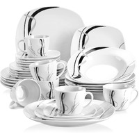 Veweet  Series Fiona  30-Piece Dinnerware Sets For 6  White Dishes Set With Black And Gray Stripes  Porcelain Dinner Set Including Dessert Plates  Soup Plates  Dinner Plates  Cups & Saucers