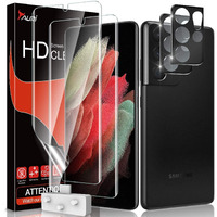 Tauri [2+2 Pack Designed For Samsung Galaxy S21 Ultra 5G 6.8 - Inch  2 Pack Flexible Tpu Screen Protector + 2 Pack Camera Lens Protector Support Fingerprint Unlock Easy Installation Bubble Free
