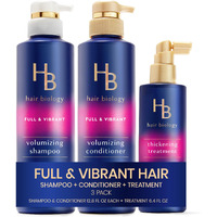 Hair Biology Full & Vibrant Set Including: Volumizing Shampoo (12.8 Fl Oz)  Conditioner (12.8 Fl Oz) & Thickening Treatment (6.4 Fl Oz)  For Thin Or Fine Hair  Biotin Infused  Paraben-Free  Color-Safe