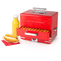 Nostalgia Extra Large Diner-Style Steamer 20 Hot Dogs And 6 Bun Capacity  Perfect For Breakfast Sausages  Brats  Vegetables  Fish