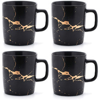 Coffeezone 12 Oz Matte Ceramic Marble Tea Coffee Mugs Luxury Gold Inlay (Black  4 Mugs Gold Marble)