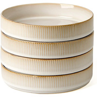 Famiware Star 7.5"" Pasta Bowls Set  Salad Bowl Set Of 4  Double Reactive Glaze  Stackable  Ideal For Your Friend For Housewarming  Festivals  Cappuccino White