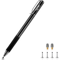 Digiroot Universal Stylus [2-In-1] Disc Stylus Pens For All Touch Screens Cell Phones  Ipad  Tablets  Laptops With 6 Replacement Tips(4 Discs  2 Fiber Tips Included) - (Black)