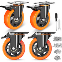 4 Inch Caster Wheels  Casters Set Of 4  Heavy Duty Casters With Brake 2200 Lbs  Locking Industrial Swivel Top Plate Casters Wheels For Furniture And Workbench Cart(Two Hardware Kits Include)