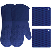 Silicone Oven Mitts And Pot Holders  4-Piece Set  Heavy Duty Cooking Gloves  Kitchen Counter Safe Trivet Mats  Advanced Heat Resistance  Non-Slip Textured Grip