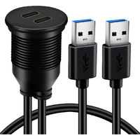 Batige Dual Port Usb 3.0 Male To 2 Ports Type C 3.0 Female Car Flush Mount Cable Usb C 3.0 Panel Mount Extension Cable For Car Truck Boat Motorcycle - 3Ft