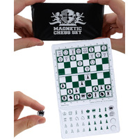 We Games Mini Magnetic Travel Chess Set - 6  Compact Foldable Board With Durable Vinyl Design Pieces - Indoor & Outdoor Magnetic Chess Game - Extra Queens Included  White Logo