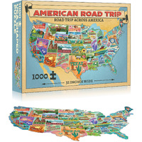 Tdc Games Usa-Shaped Puzzle For Adults 1000 Piece  Roadtrip Art Design - 31"" Wide Large Challenging & Educational Map Puzzle Game For Family Game Night  House Party & More  Travel-Friendly