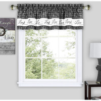 Soft Valance Window Curtains - 58 Inch Width  14 Inch Length - Live  Love Laugh (Charcoal) - Wrinkle-Free Light Filtering Polyester Drapes For Bedroom Living & Dining Room By Achim Home Decor
