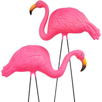Giftexpress Pink Flamingos Yard Decorations - 2 Pack Extra Large 24"" Tall Plastic Flamingo Statue W/Metal Stakes - Lawn Ornaments & Garden Decor For Outdoor Parties