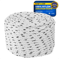 Five Oceans Boat Anchor Rope 9/16 Inch X 100 Ft - Marine Premium 3-Strand White Nylon - Ideal For Mooring Anchoring Windlasses Towing - Fo4487-M150
