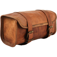The Vintage Stuff Leather Handlebar Bag Brown Saddle Motorcycle Bag Bicycle Tool Bag Buff Leather Travel Accessory Pouch (Tan Brown)
