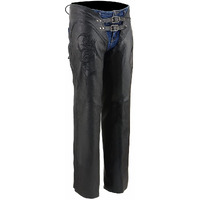 Milwaukee Leather Chaps For Women Black Low-Rise Waist- Double Buckle Reflective Embroidery Motorcycle Chap- Ml1187 - Small