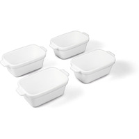 Souper Cubes Stoneware - Small Ceramic 5"" X 3"" Baking Dish With Silicone Covers  Small Baking Dishes For Oven Perfect For Reheating Single Serve Portions  Set Of 4 - White
