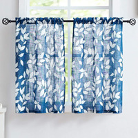 Leaf Kitchen Window Curtains For Bathroom Bassement Navy Blue And White Caf? Curtain Panels Half Window Curtains 36Inches 2 Panels