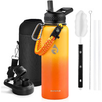 Raymylo Insulated Water Bottle 40 Oz  Triple Wall Vacuum Stainless Steel (Cold For 48 Hrs)  Leak Proof & Non-Bpa  Modern Water Flask Jug With Paracord Handle & Straw Spout Lids  Ombre Orange
