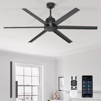 65 Inch Ceiling Fan No Light - Black Ceiling Fan With Remote & App Control  Quiet Reversible Dc Motor  6 Blades  Indoor Outdoor Ceiling Fans Without Light For Patio Living Room Bedroom Garage Shop