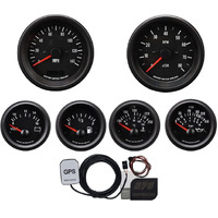 Motor Meter Racing Vd Vintage 6 Gauge Set With Gps Electrical Speedometer Digital Odometer Black Dial Red Needle White Led Illumination 85Mm 3-3/8"" & 52Mm 2-1/16""