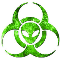 Alien Biohazard Symbol - Vinyl Decal Sticker - 6"" X 5.75"" - Green Flames