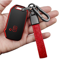 Sindeda For Kia Key Fob Cover With Leather Keychain Protector Compatible With Cerato Ceed Forte Niro Sorento Seltos Sportage Soul Telluride Remote/Smart Key Key Fob Shell(Red)
