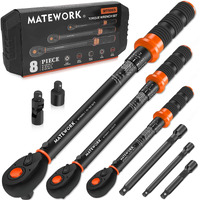 Upgraded Torque Wrench Set 8Pcs  1/4 3/8 1/2 Inch Drive Click Torque Wrench  10-220In.Lb  10-45Ft.Lb  10-160Ft.Lb  72-Tooth Dual Scale  3% Accuracy  5 Adapters  For Bike  Moto  Car Repair And Maint