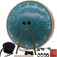 Betesine 13 Inch 15 Note Steel Tongue Drum - Handpan Drum & Rain Drum For Yoga & Stress Relief - Includes Mallets  Music Book & Carrying Bag - Rain Drum For Meditation (Malachite Green)