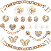 Coauxog 20Pcs Gold Bling Shoe Charms Women 's Jewelry Rhinestone Pearl Chain Decoration Charms Cute Butterfly Flower Shoe Charms Clogs Sandals Accessories Christmas Birthday Gifts Party Favors