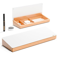 Glass Desktop Whiteboard With Wood Organizer For Small Office Accessories  Aesthetic Desk Dry Erase White Board With Drawer For Home Office Cubicle  Marker & Eraser Included  Yeoux