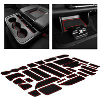 Cupholderhero Fits Chevy Silverado 1500 Accessories & Gmc Sierra 2014-2022 Premium Custom Interior Nonslip Antidust Cupholder Insert Console Liner Mats 28Pc Set (Doublecab With Benchseats)(Red Trim)