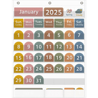 Regeleto Large White Calendar Pocket Chart With Boho 96 Cards For Classroom  Size:32.25 X 24.13 Inch Monthly Calendar And Weather Pocket Chart For Kids Learning For Home Or Kindergarten(White)