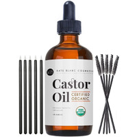 Kate Blanc Cosmetics Castor Oil Organic (4Oz)  100% Pure  Cold Pressed  Hexane Free. Natural Oil For Hair  Eyelashes  Eyebrows. Skin Moisturizer With Starter Kit