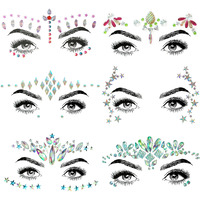 Shineyes 6 Pcs Music Festival Face Jewels  Rhinestone Rave Face Gems Glitter Crystal Birthday Party Festival Face Sticker  Eyes Face Body Temporary Tattoos For Festival Party