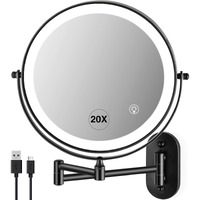 Vorremirr Wall Mounted Makeup Mirror: 1X/20X Magnifying Mirror With Light  8.5 "" Double Sided Lighted Makeup Mirror With Magnification  Vanity Mirror For Bathroom  Brush Black