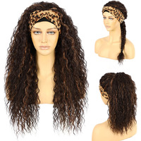 Somiarik Headband Wigs For Black Women Natural Hairline Synthetic Brown Loose Curly None Lace Front Wigs For Black Women Glueless Machine Made Wig Wavy Pre Plucked 26 Inch