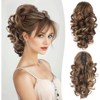 Clip On Ponytails For Women - 12 Inch Curly Ponytail Extension  Wavy Pony Tails Hair Extensions  Synthetic Hair Extensions Ponytail  Clip In Ponytail (Color: Chestnut Brown With Golden Highlights)