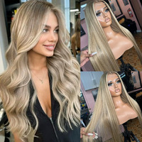 Ash Blonde Highlight Lace Front Wigs Human Hair 13X4 Hd Transparent Straight Lace Frontal Wigs Human Hair Pre Plucked 180% Density Colored Light Blonde Glueless Human Hair Wigs For Black Women 16 Inch