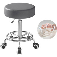 Rolling Stool  Heavy Weight Capacity 250Lb  Pu Leather Rolling Stools  Ultra Soft Padded Seat  Rolling Stools With Wheels And Footrest  360 Swivel  Spa Drawing Salon Work Office Tattoo Stool (Grey)