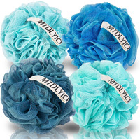 Mtdlyice Loofah Sponge  Xxl Large Loofah 100G 4 Pack  Bath Sponge Soft Mesh Shower Loofah For Men  Body Scrub  Shower Pouf Bath Accessories  For Body Wash  Soap (Blue)