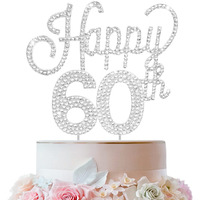 Lingteer Happy 60Th Birthday Silver Rhinestone Cake Topper - Cheers To 60Th Birthday Sixty Years Old Anniversary Party Cake Centerpieces Topper Decorations Gift Sign.