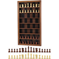Giant Wall Mounted Board Game Wooden Chess Game Set With A Complete Set Of Carved Chess Pieces Vertical Display Cabinet For Home Games Hanging Art Home Decoration (Burnt Color)
