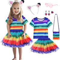 Yodison Cat Dollhouse Rainbow Tutu Dress For Girls  Birthday Outfit Set Costumes With Headband And Bag Halloween Party (120Cm/4-5T)