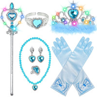 Princess Crown Tiara For Little Girls Princess Dress Up Accessories  Light Up Tiara Wand Toy Gifts For 3-6 Girl (Blue)