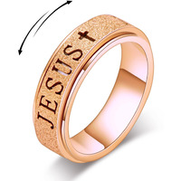 Fidget Spinner Anxiety Ring For Women: Fidget Toys Adults Cute Jesus Thumb Ring Stainless Steel Rose Gold Size 5