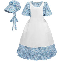 Nuoqi Prairie Dress Girls Pioneer Colonial Costume Laura Ingalls Wilder Costume With Apron Blue  8-9