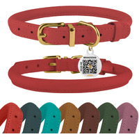 Bronzedog Rolled Leather Dog Collar With Qr Id Tag  Adjustable Soft Round Collars For Small Medium Large Dogs Puppy (14 "" - 16 "" Neck Size  Coral Pink)