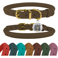 Bronzedog Rolled Leather Dog Collar With Qr Id Tag  Adjustable Soft Round Collars For Small Medium Large Dogs Puppy (14 "" - 16 "" Neck Size  Nut Brown)